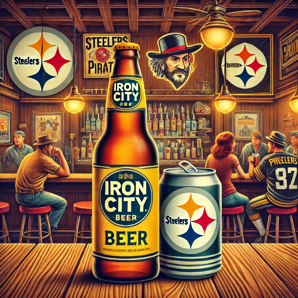 An image capturing the nostalgic charm of Iron City Beer in a classic Pittsburgh tavern setting.