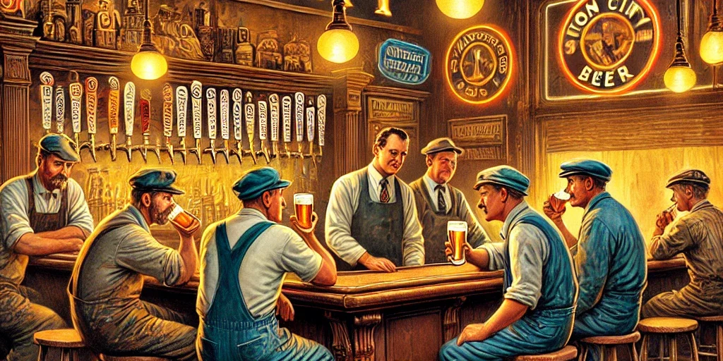 An image capturing the nostalgic atmosphere of a classic Pittsburgh steelworker bar.