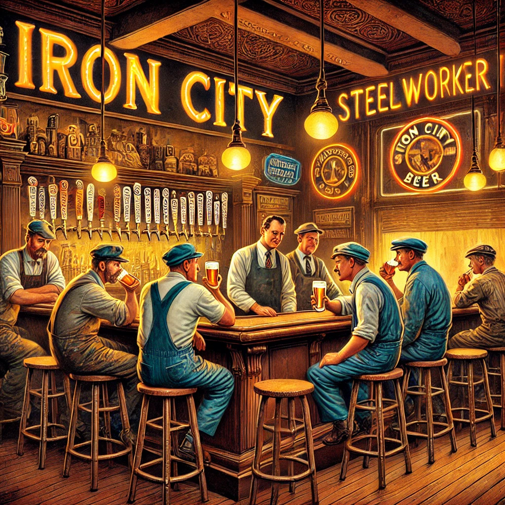 An image capturing the nostalgic atmosphere of a classic Pittsburgh steelworker bar.
