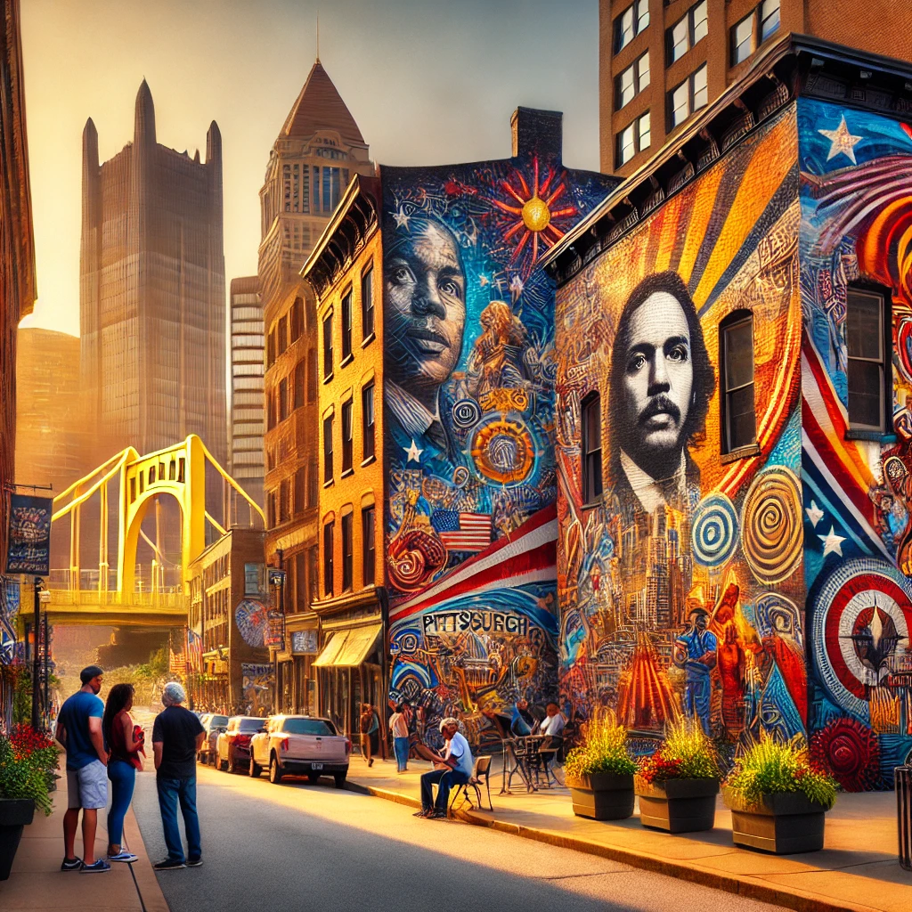 An image capturing the artistic energy and vibrancy of Pittsburgh’s street art scene.