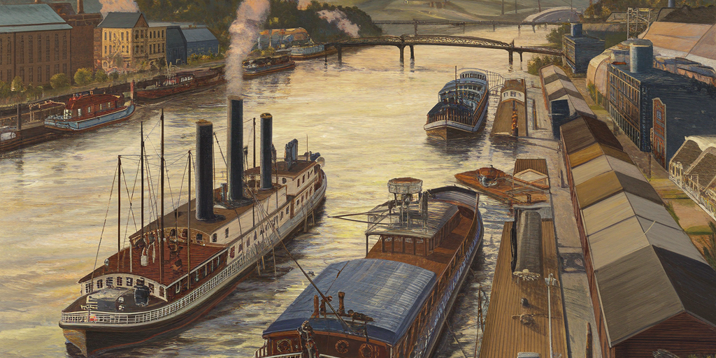 Shipping boats on the river in Pittsburgh