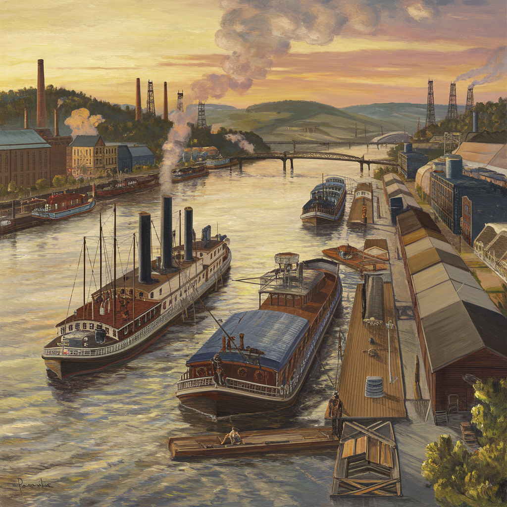 Shipping boats on the river in Pittsburgh