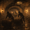 Gritty 1920s illustration of an underground brick arched tunnel beneath the Strip District, lit by lanterns as shadowy figures roll whiskey barrels past damp stone walls and a ceiling trapdoor.