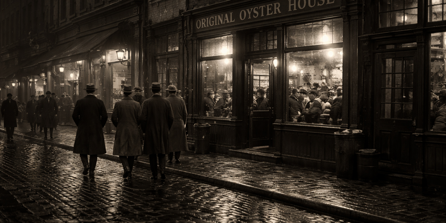 oyster-house-pittsburgh a group of people walking on a street in front of a store