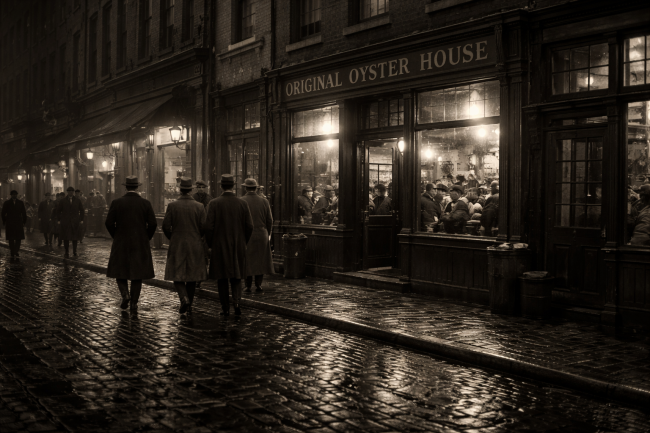 oyster-house-pittsburgh a group of people walking on a street in front of a store