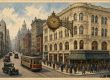 Illustration of the bronze Kaufmann's clock on the corner of the Kaufmann's department store in downtown Pittsburgh